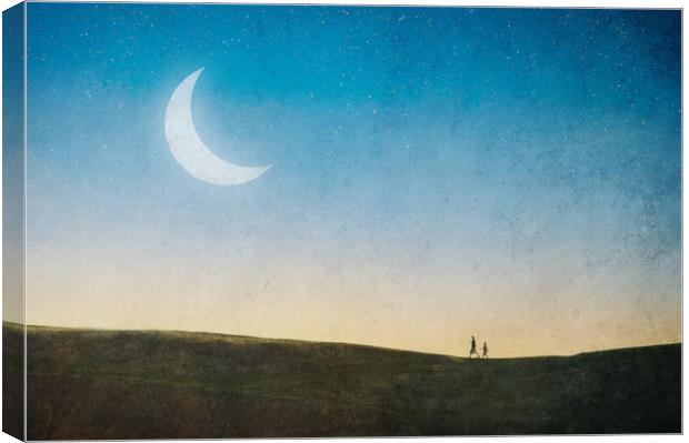 A magical concept. Of a couple walking on a hill w Canvas Print by David Wall