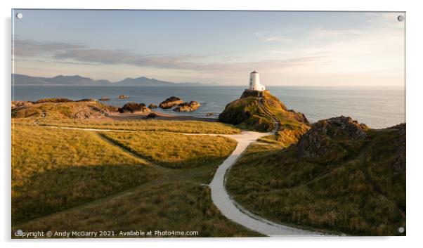Majestic Sunset at Llanddwyn Lighthouse Acrylic by Andy McGarry