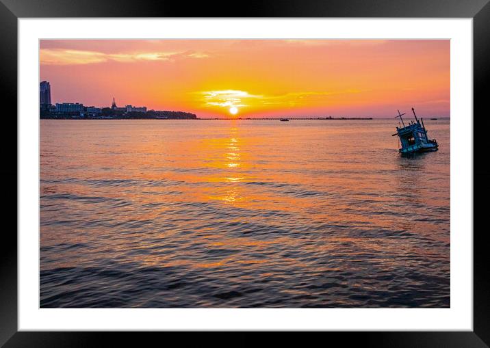 an old ship at the sea  during the sunset time Framed Mounted Print by Wilfried Strang