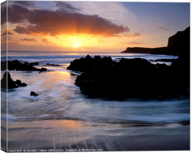Sunset from Mewslade Bay, Gower, South Wales Canvas Print by Geraint Tellem ARPS
