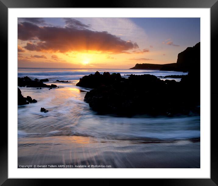 Sunset from Mewslade Bay, Gower, South Wales Framed Mounted Print by Geraint Tellem ARPS