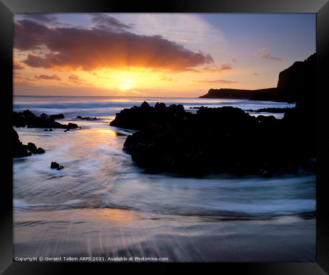 Sunset from Mewslade Bay, Gower, South Wales Framed Print by Geraint Tellem ARPS