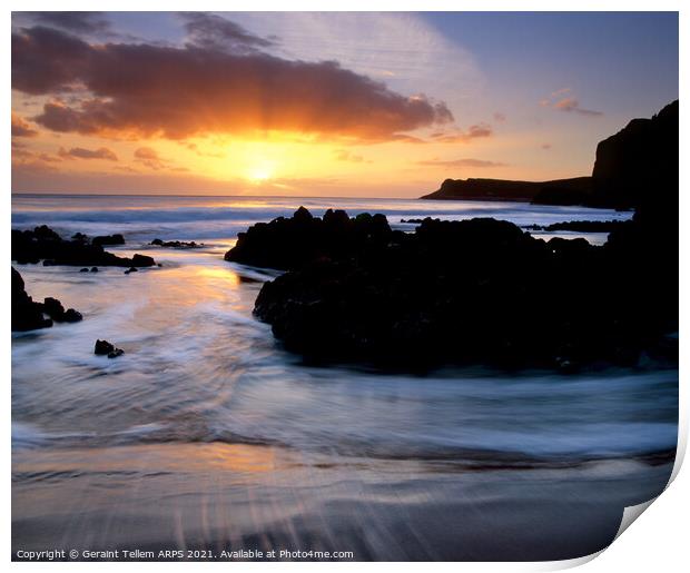 Sunset from Mewslade Bay, Gower, South Wales Print by Geraint Tellem ARPS