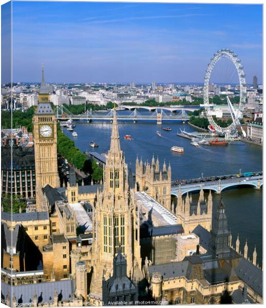 Big Ben,Westminster Bridge, Thames and London Eye, London, UK Canvas Print by Geraint Tellem ARPS