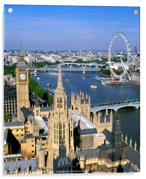 Big Ben,Westminster Bridge, Thames and London Eye, London, UK Acrylic by Geraint Tellem ARPS