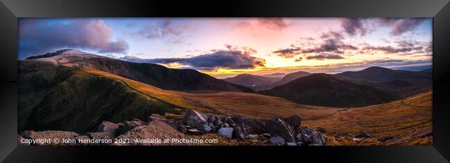 Snowdon sunset panorama Framed Print by John Henderson