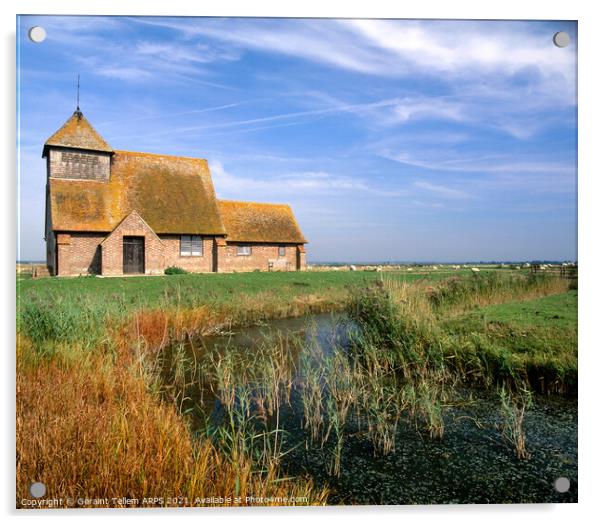St Thomas a Becket church, Fairfield, Romney Marsh, Kent Acrylic by Geraint Tellem ARPS