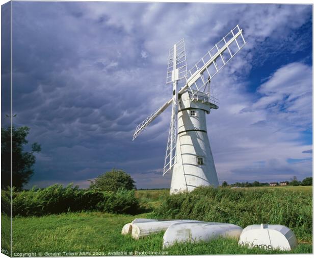 Thurne Mill and storm clouds, Norfolk Broads, England, UK Canvas Print by Geraint Tellem ARPS