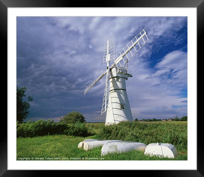 Thurne Mill and storm clouds, Norfolk Broads, England, UK Framed Mounted Print by Geraint Tellem ARPS
