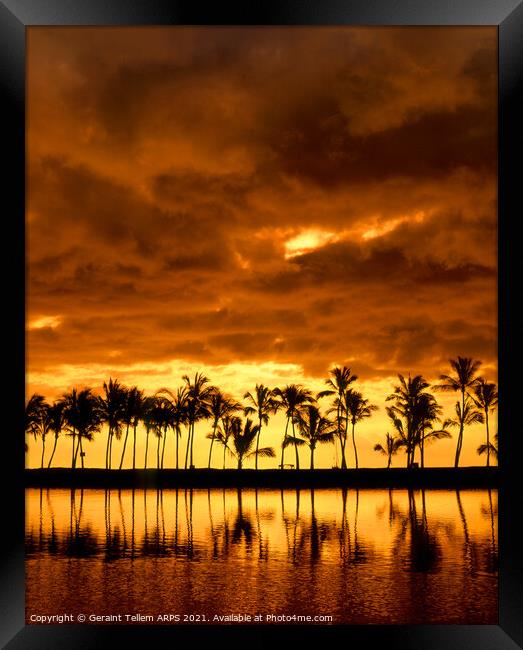 Palm trees at sunset, Kona, The Big Island, Hawaii Framed Print by Geraint Tellem ARPS