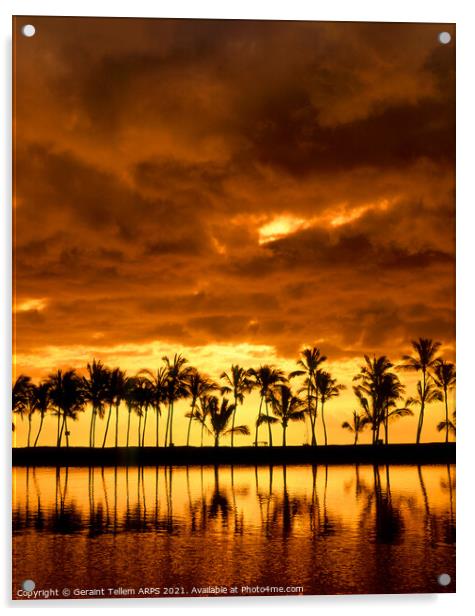 Palm trees at sunset, Kona, The Big Island, Hawaii Acrylic by Geraint Tellem ARPS