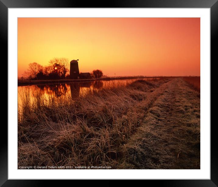 Windmill, winter sunrise, Norfolk Broads, UK Framed Mounted Print by Geraint Tellem ARPS