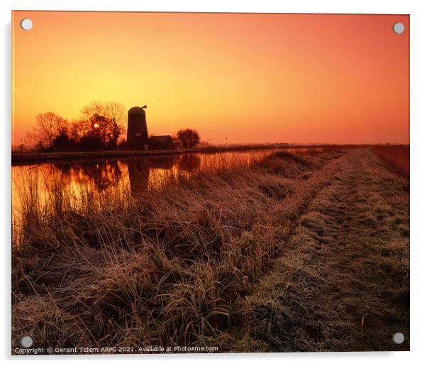 Windmill, winter sunrise, Norfolk Broads, UK Acrylic by Geraint Tellem ARPS