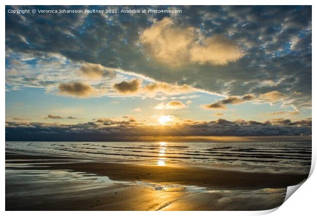 A sunset over a beach in Norfolk Print by Veronica in the Fens