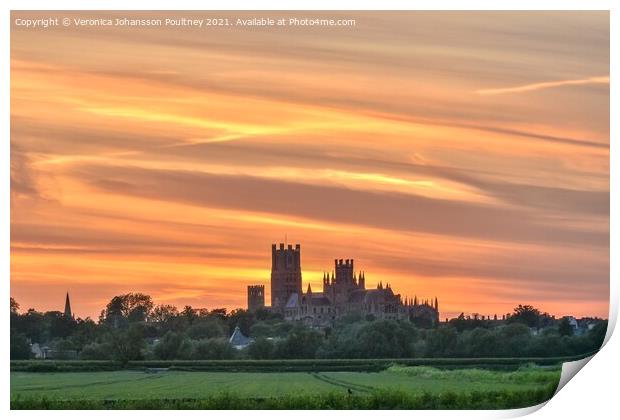 Ely Cathedral in a pastel Sunset  Print by Veronica in the Fens