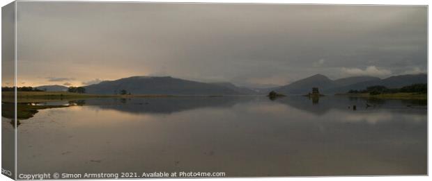 A moody sky over Castle Stalker, Appin, Scotland,  Canvas Print by Simon Armstrong