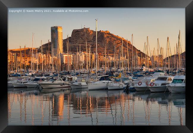 Alicante Marina and the Castle of Santa Barbara Framed Print by Navin Mistry