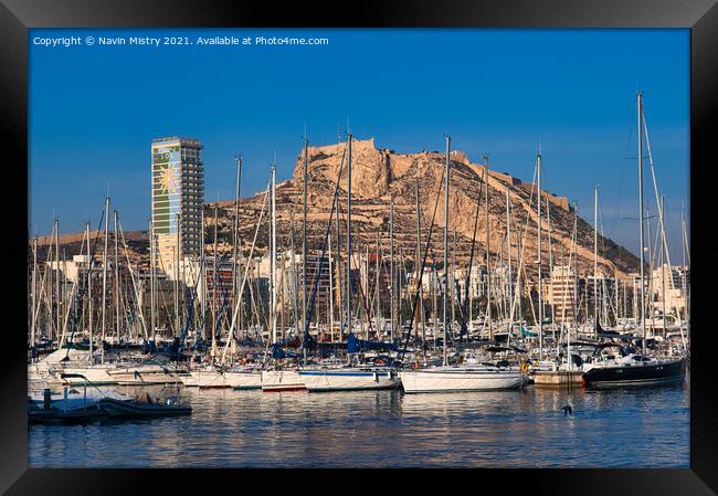 Alicante Marina and the Castle of Santa Barbara Framed Print by Navin Mistry