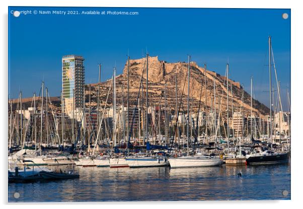 Alicante Marina and the Castle of Santa Barbara Acrylic by Navin Mistry