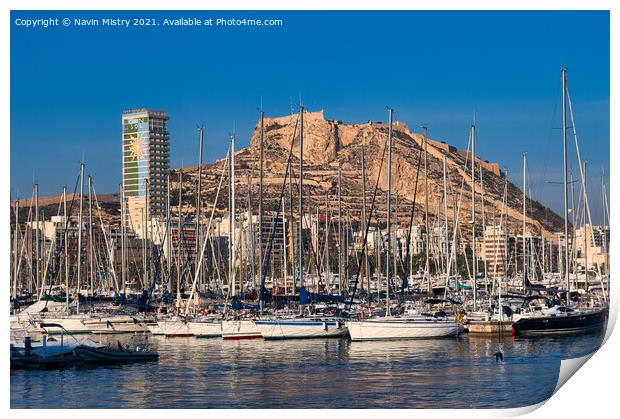 Alicante Marina and the Castle of Santa Barbara Print by Navin Mistry