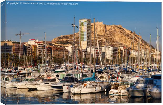 Alicante Harbour and the Castle of Santa Barbara Canvas Print by Navin Mistry