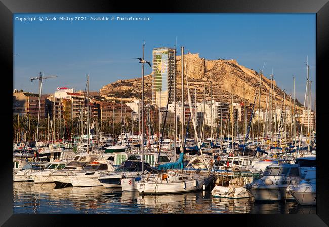 Alicante Harbour and the Castle of Santa Barbara Framed Print by Navin Mistry