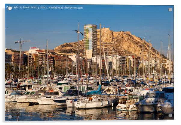 Alicante Harbour and the Castle of Santa Barbara Acrylic by Navin Mistry