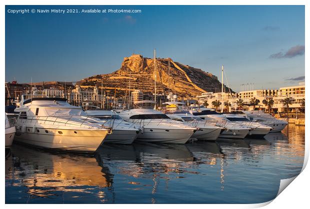 Alicante Marina Castle of Santa Barbara  Print by Navin Mistry