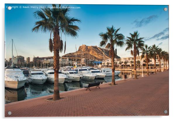 A view of Alicante Marina and the Castle of Santa Barbara Acrylic by Navin Mistry