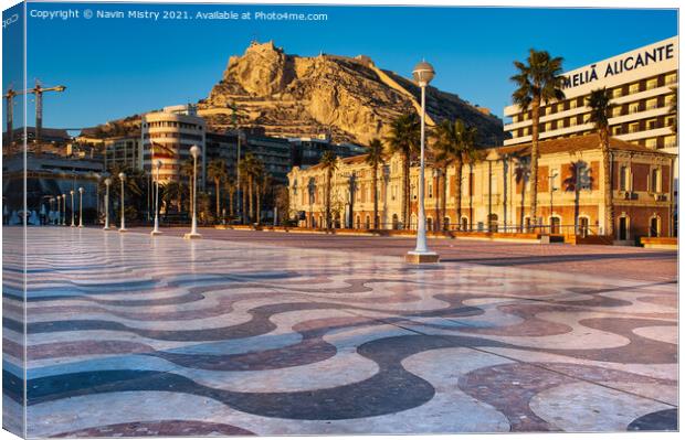 A view of Alicante Castle from the Marina  Canvas Print by Navin Mistry