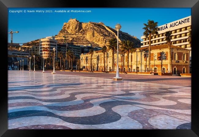 A view of Alicante Castle from the Marina  Framed Print by Navin Mistry