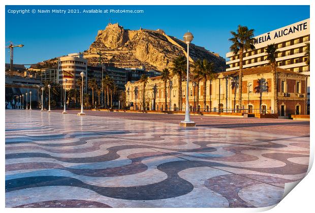 A view of Alicante Castle from the Marina  Print by Navin Mistry