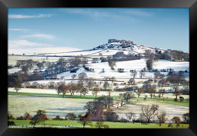 Snow Yorkshire Almscliffe Crag Framed Print by Giles Rocholl