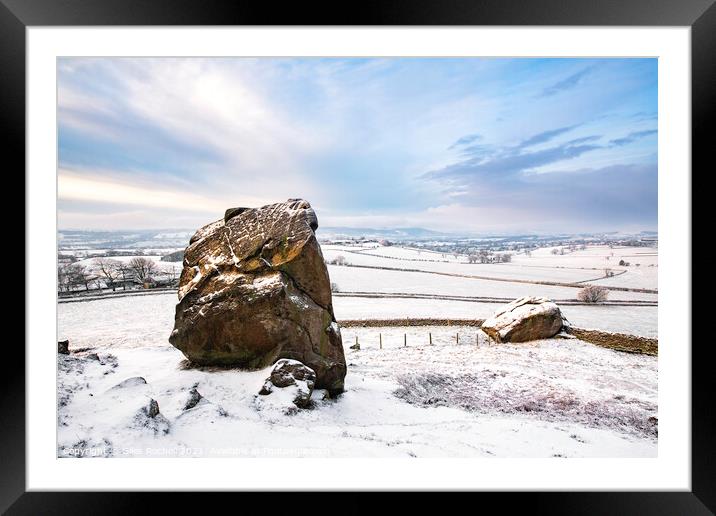 Snow Yorkshire Almscliffe Crag Framed Mounted Print by Giles Rocholl