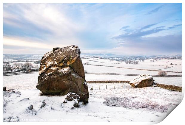 Snow Yorkshire Almscliffe Crag Print by Giles Rocholl