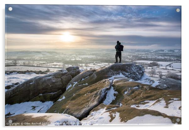 Snow sunrise Yorkshire walker Acrylic by Giles Rocholl
