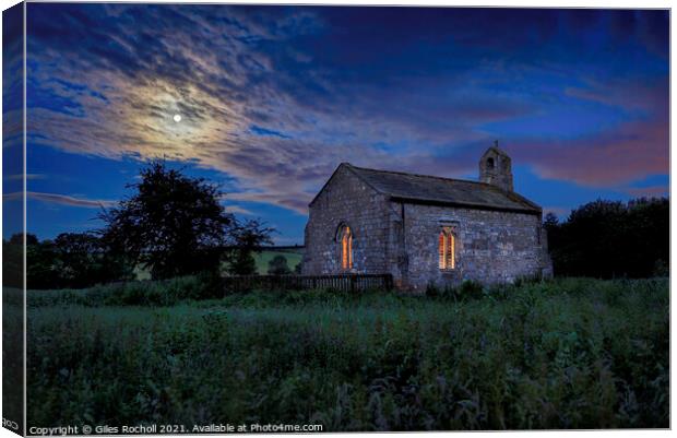 Full moon night time church Yorkshire Canvas Print by Giles Rocholl