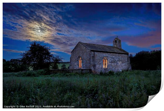 Full moon night time church Yorkshire Print by Giles Rocholl