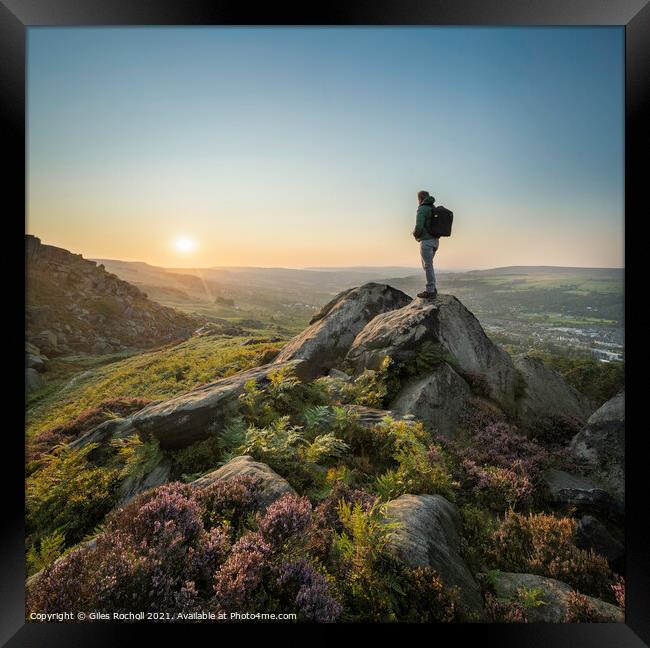 Ilkley Moor walker Yorkshire Framed Print by Giles Rocholl