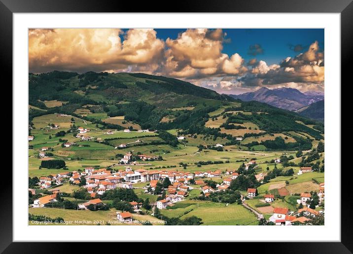 Alluring Basque Village and Majestic French Pyrene Framed Mounted Print by Roger Mechan