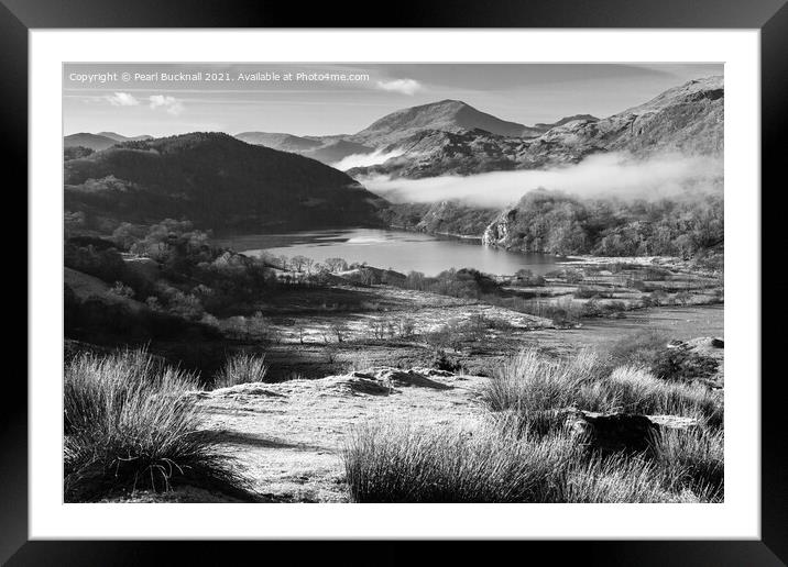 Nant Gwynant Valley Snowdonia Wales Monochrome Framed Mounted Print by Pearl Bucknall