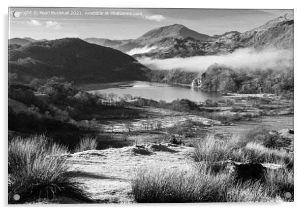 Nant Gwynant Valley Snowdonia Wales Monochrome Acrylic by Pearl Bucknall