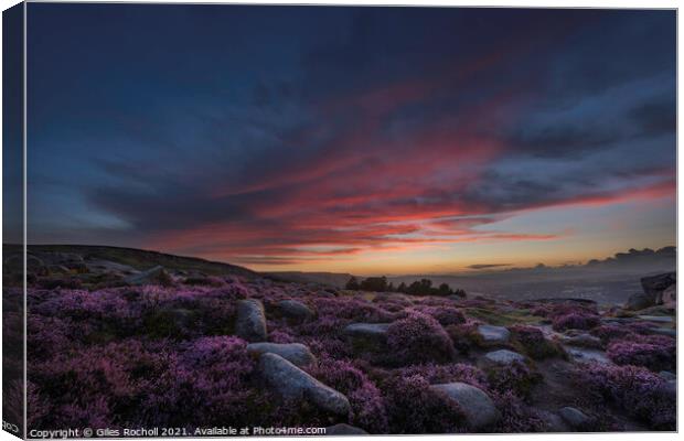 Ilkley Moor sunset and heather Yorkshire Canvas Print by Giles Rocholl
