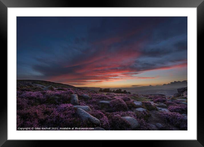 Ilkley Moor sunset and heather Yorkshire Framed Mounted Print by Giles Rocholl