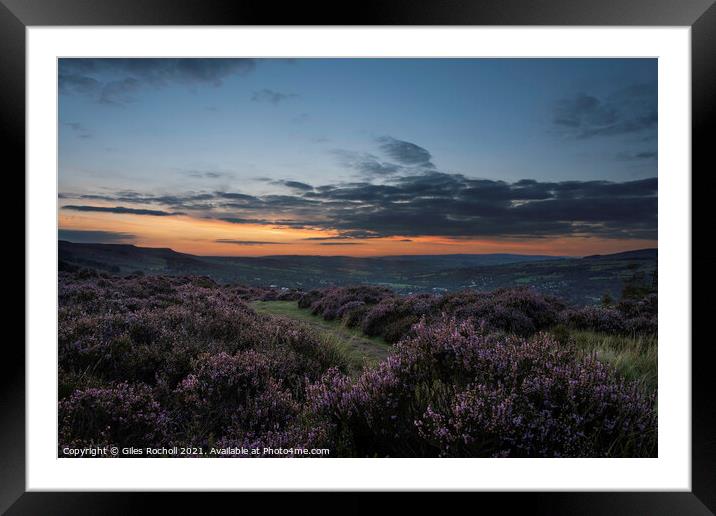 Sunset and heather Ilkley Moor Yorkshire Framed Mounted Print by Giles Rocholl