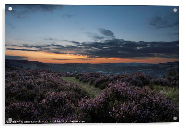 Sunset and heather Ilkley Moor Yorkshire Acrylic by Giles Rocholl