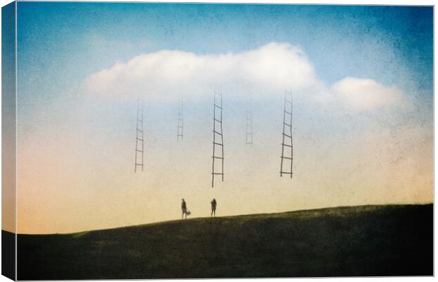 A magical concept. Of a couple looking at ladders  Canvas Print by David Wall