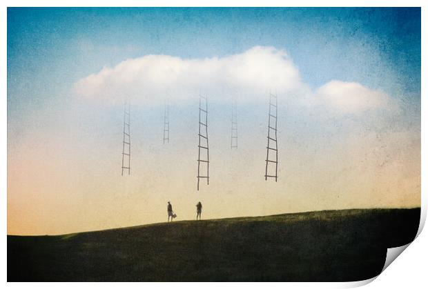 A magical concept. Of a couple looking at ladders  Print by David Wall