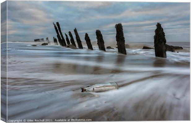 Message in a bottle Spurn Point Yorkshire Canvas Print by Giles Rocholl