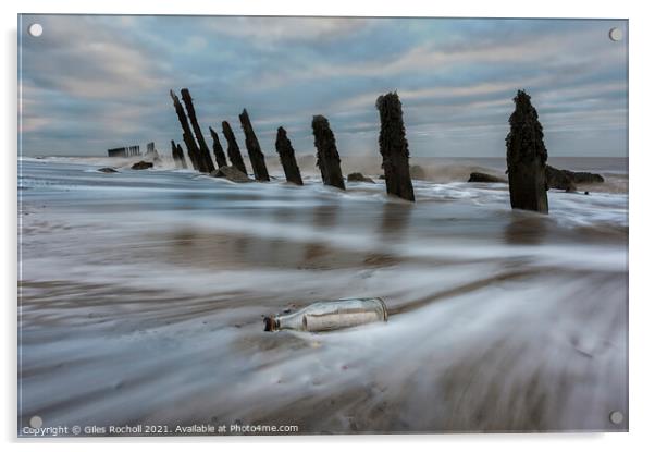 Message in a bottle Spurn Point Yorkshire Acrylic by Giles Rocholl